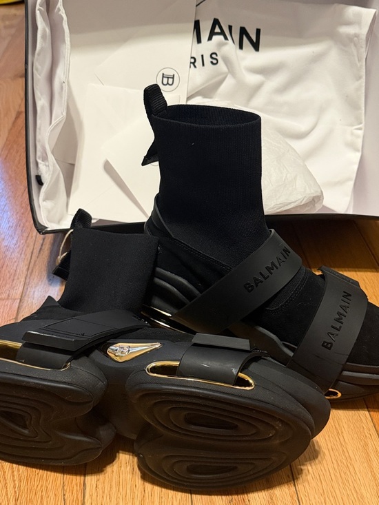 Balmain Other - Balmain Black Knit High-Top Sneakers with Gold Trim